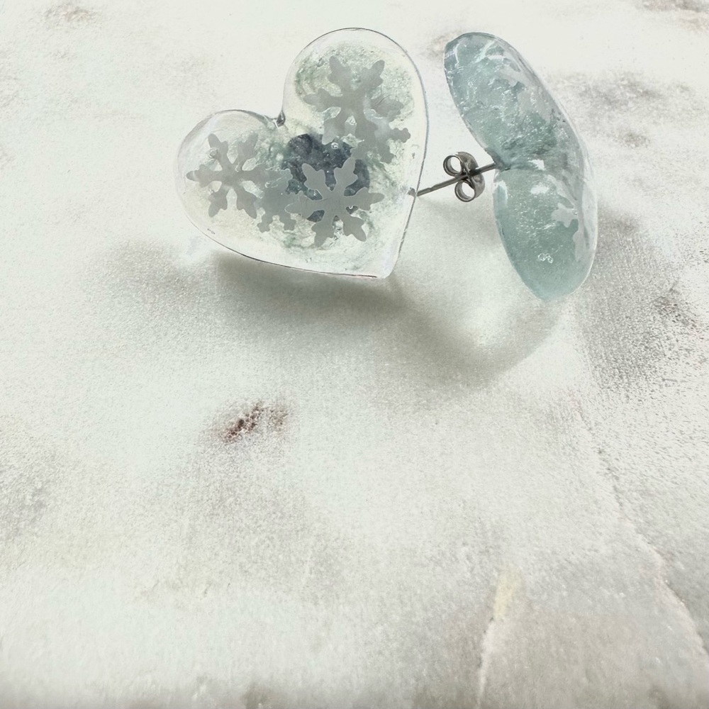 Snowflake Heart Earrings Handmade - Picture 3 of 7